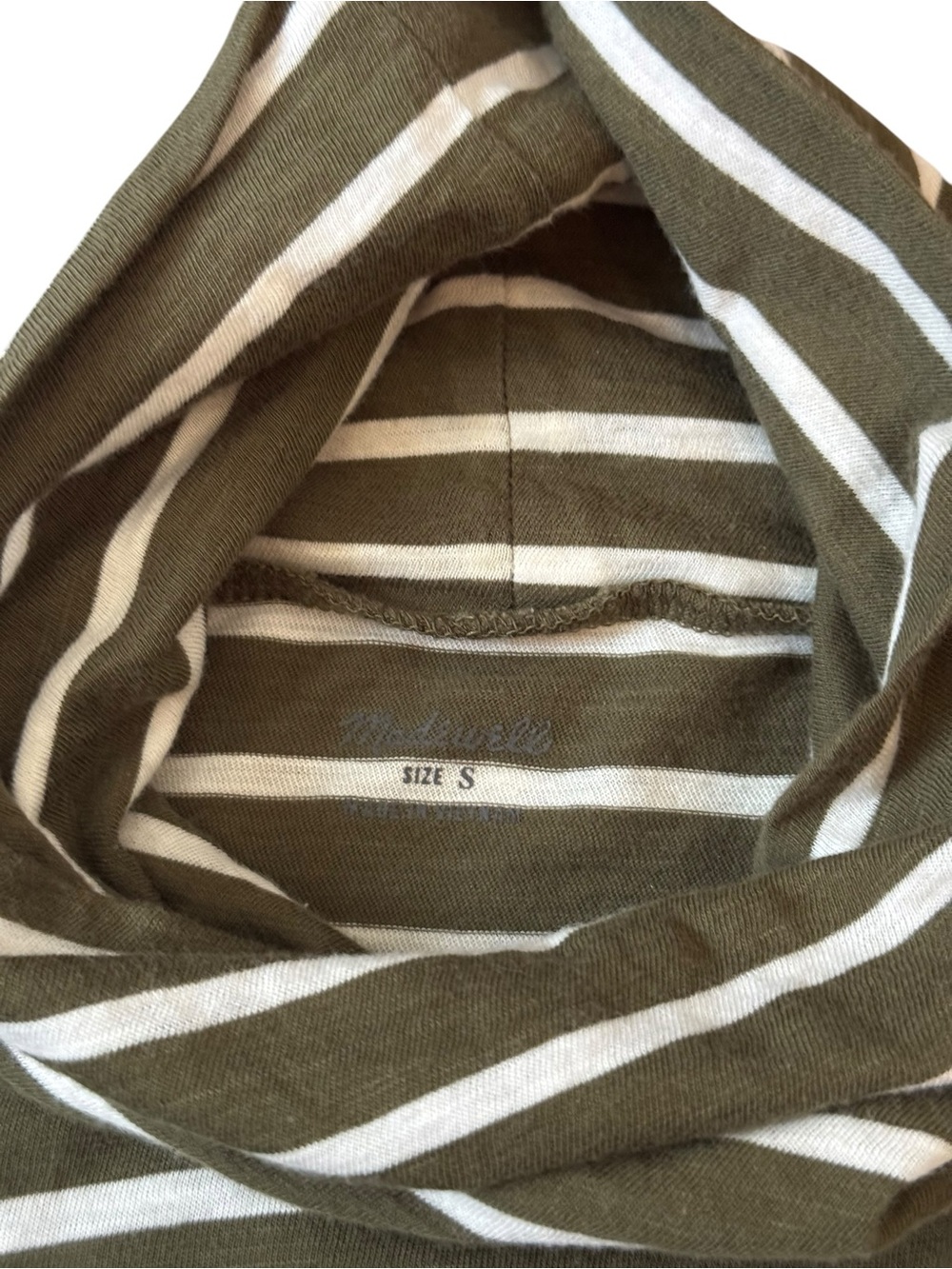 Madewell Olive Green & White Striped Turtleneck Long Sleeve Tee - Picture 4 of 7
